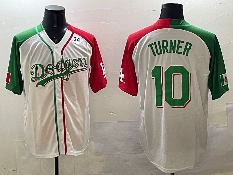 Men Los Angeles Dodgers #10 Turner White Green Game 2025 Nike MLB Jersey style 4->chicago cubs->MLB Jersey